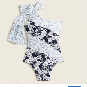 J. Crew Floral Bow One-Shoulder Mixed Magnolia Swimsuit 4